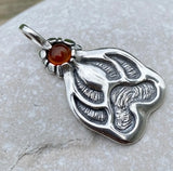 Timber Wolf Track Pendant Solid .925 Sterling Silver w/ genuine Amber gemstone USA