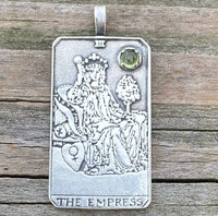 Empress Tarot Card Pendant .925 Sterling Silver Natural Peridot Gem Venus Love USA Libra Taurus