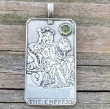 Empress Tarot Card Pendant .925 Sterling Silver Natural Peridot Gem Venus Love USA Libra Taurus