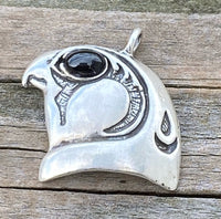 HORUS Falcon Pendant Egyptian .925 Sterling Silver w/ Natural Star Diopside Eye USA