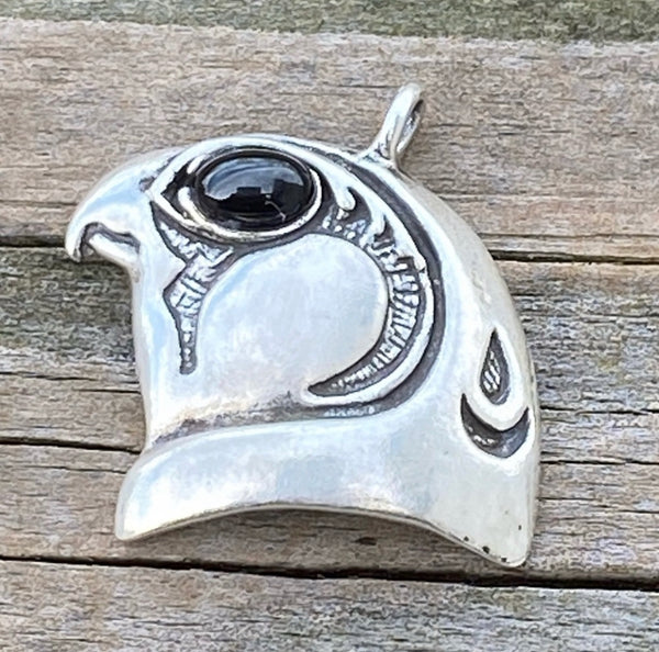 HORUS Falcon Pendant Egyptian .925 Sterling Silver w/ Natural Star Diopside Eye USA