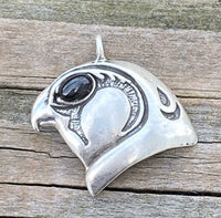 HORUS Falcon Pendant Egyptian .925 Sterling Silver w/ Natural Star Diopside Eye USA