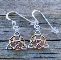 Celtic Triquetra Earrings .925 Sterling Silver with Rose and Yellow Gold Vermeil by Peter Stone