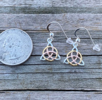 Celtic Triquetra Earrings .925 Sterling Silver with Rose and Yellow Gold Vermeil