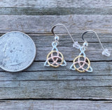 Celtic Triquetra Earrings .925 Sterling Silver with Rose and Yellow Gold Vermeil