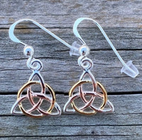 Celtic Triquetra Earrings .925 Sterling Silver with Rose and Yellow Gold Vermeil by Peter Stone