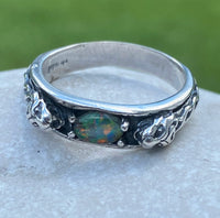 Celtic Medieval Lion ring with genuine opal triplet sterling silver