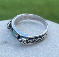 Celtic Medieval Lion ring with genuine opal triplet