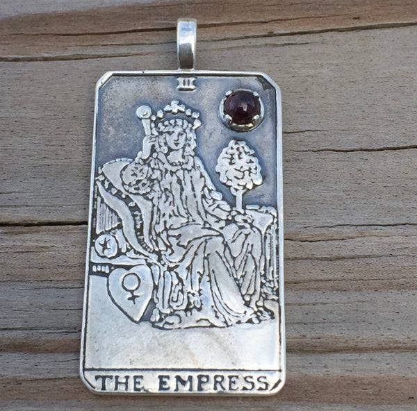 Empress Tarot Pendant Sterling Silver with genuine Garnet Gemstone