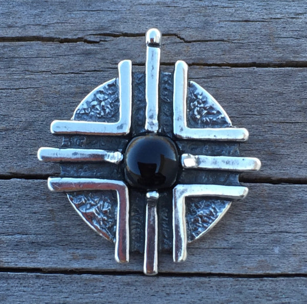 Medicine Wheel Pendant solid .925 Sterling Silver w/ Natural Black Onyx Sun Healer Made in USA