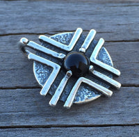 Medicine Wheel Pendant solid .925 Sterling Silver w/ Natural Black Onyx Sun Healer Made in USA