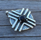 Medicine Wheel Pendant solid .925 Sterling Silver w/ Natural Black Onyx Sun Healer Made in USA