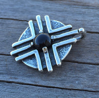 Medicine Wheel Pendant solid .925 Sterling Silver w/ Natural Black Onyx Sun Healer Made in USA
