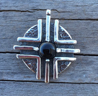 Medicine Wheel Pendant solid .925 Sterling Silver w/ Natural Black Onyx Sun Healer Made in USA