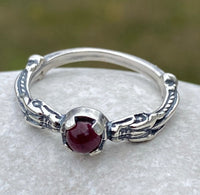Celtic Medieval Dragon Ring .925 Sterling Silver with Genuine Garnet gemstone USA