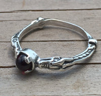 Celtic Medieval Dragon Ring .925 Sterling Silver with Genuine Garnet gemstone USA