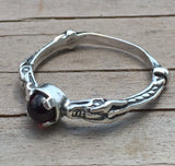 Celtic Medieval Dragon Ring .925 Sterling Silver with Genuine Garnet gemstone USA