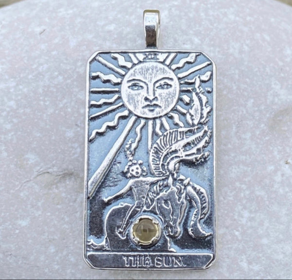 Sun Tarot Card Pendant Sterling Silver with Citrine Gemstone