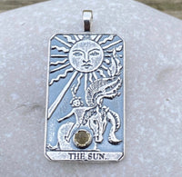 Sun Tarot Card Pendant Sterling Silver w/ Genuine Citrine gemstone - Prosperity Success USA