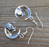 Moon and Star Earrings .925 Sterling Silver Earrings w/ genuine Chrysocolla USA