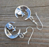 Moon and Star Earrings .925 Sterling Silver Earrings w/ genuine Chrysocolla USA