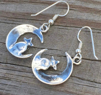 Moon and Star Earrings .925 Sterling Silver Earrings w/ genuine Chrysocolla USA