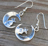 Moon and Star Earrings .925 Sterling Silver Earrings w/ genuine Chrysocolla USA