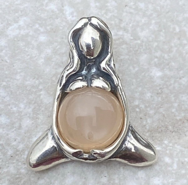 Goddess of Abundance Pendant Sterling Silver with genuine Peach Moonstone gem