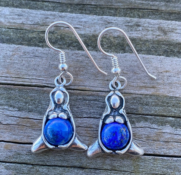Goddess of Abundance Earrings .925 Sterling Silver w/ genuine Lapis Lazuli gemstones USA