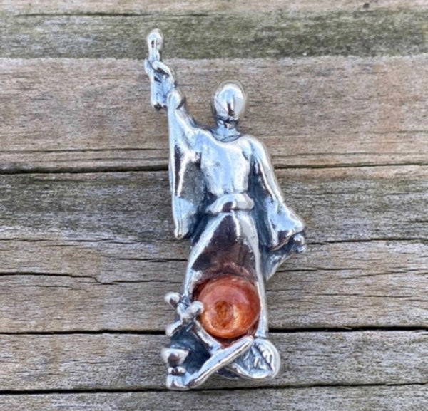Magician Tarot pendant .925 Sterling Silver w/ genuine Sunstone 3D sculpted Made in the USA