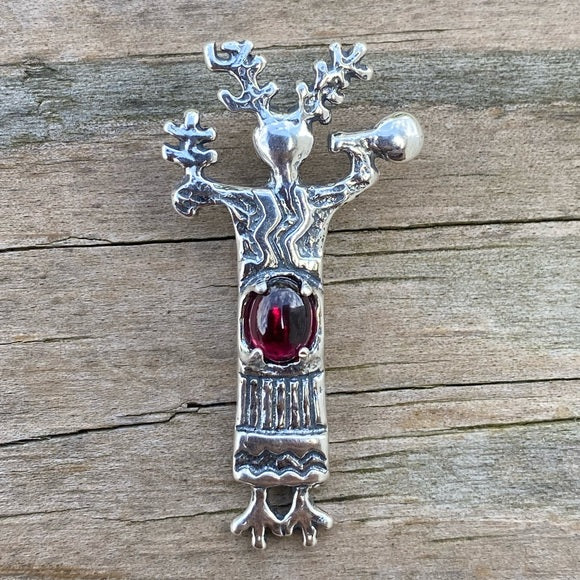 Medicine Woman Pendant .925 Solid Sterling Silver w/ Natural Garnet gemstone USA
