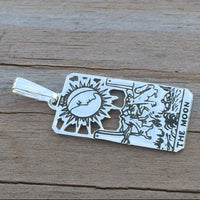 Moon Tarot Card Pendant solid .925 Sterling Silver - Small Moon Tarot Card Jewelry USA