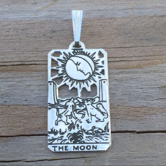 Moon Tarot Card Pendant .925 Sterling Silver Made in the USA