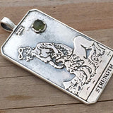Strength Tarot Card Pendant. Solid Sterling Silver Pendant with genuine Peridot gemstone.