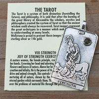 Strength Tarot Card Pendant. Solid Sterling Silver Pendant with genuine Peridot gemstone. With Information card.