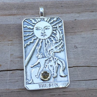 Sun Tarot Card Pendant .925 Sterling Silver with Genuine Citrine Gemstone Made in USA