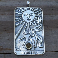 Sun Tarot Card Pendant Sterling Silver w/ Genuine Citrine gemstone - Prosperity Success USA