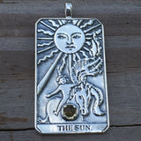 Sun Tarot Card Pendant Sterling Silver w/ Genuine Citrine gemstone - Prosperity Success USA