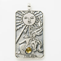Sun Tarot Card Pendant Sterling Silver w/ Genuine Citrine gemstone - Prosperity Success USA