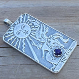Sun Tarot Card Pendant Sterling Silver w/ Genuine Lapis Lazuli Prosperity Success USA