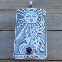Sun Tarot Card Pendant Sterling Silver w/ Genuine Lapis Lazuli Prosperity Success
