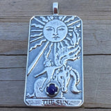Sun Tarot Card Pendant Sterling Silver w/ Genuine Lapis Lazuli Prosperity Success
