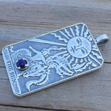 Sun Tarot Card Pendant Sterling Silver w/ Genuine Lapis Lazuli Prosperity Success USA