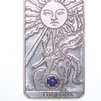 Sun Tarot Card Pendant Sterling Silver w/ Genuine Lapis Lazuli Prosperity Success USA