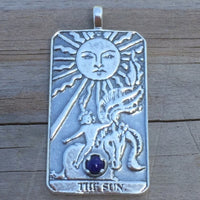 Sun Tarot Card Pendant Sterling Silver w/ Genuine Lapis Lazuli Prosperity Success